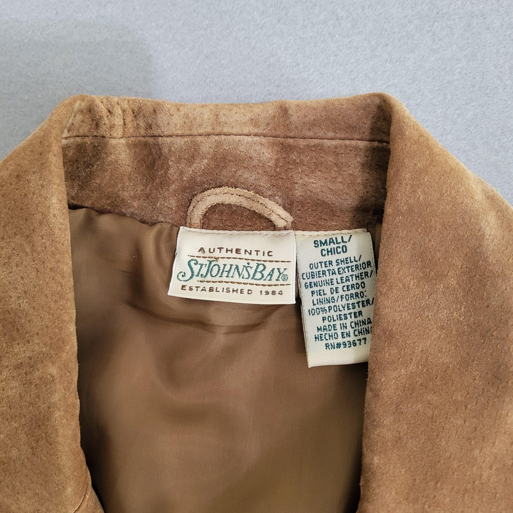 VTG St. Johns Bay Brown Suede Genuine Leather 2 Button Blazer Jacket Womens S - Picture 6 of 10